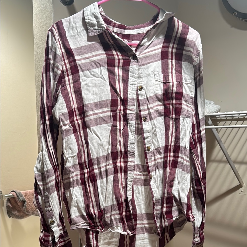 SO Red and White Long Sleeve Button Down Shirt
